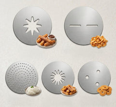 Summer Snow Stainless Steel Interchangeable Discs for Murukku, Idiyappam, Churros, Ribbon Pakoda, 5 Mold Set/ 2 Mold Set