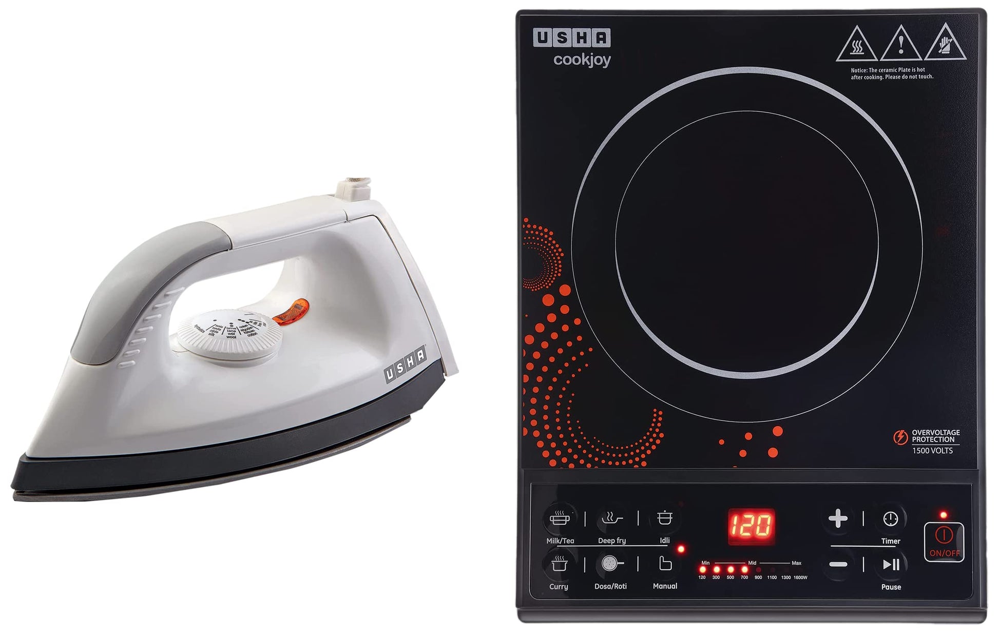 Usha EI 1602 1000-Watt Lightweight Dry Iron (Multi-Colour) + Usha Steam Pro SI 3713 1300-Watt Steam Iron (White/Blue)