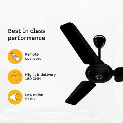 atomberg Ikano 900mm BLDC Ceiling Fan with Remote | BEE 5 star | High Air Delivery | LED Speed Indicator | Low Noise | Timeless Design with Power Saving | 3 Year Warranty | Gloss Black