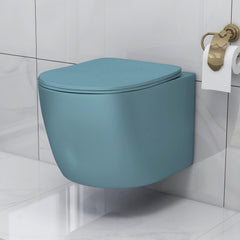 Plantex Imported Ceramic Wall Hung Commode/Rimless Washdown Flush Western Toilet/Round Commode with Soft Closing Toilet Seat - P Trap (Harmony Blue)-1