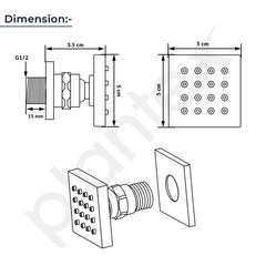 Plantex Brass Body Jet Shower for Bathroom/Wall Mounted Square Rain Shower Body Jet/High Pressure Massage Spray Jet - Pack of 6 (Chrome, BSH-022)-4