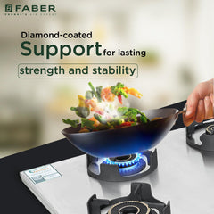 Faber Ember Stainless Steel Cooktop | 4 Brass Burners (Jumbo, 2Medium & Small |Manual Ignition | Diamond-Coated Pan Supp