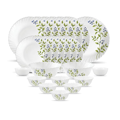 La Opala Novo Collection Opal Glass Crockery | for Family of 6 | Dinner Set 23 pcs Lush Greens | Plates & Bowls for Dining | Microwave Safe | 100% Vegetarian | Extra Strong | Light & White