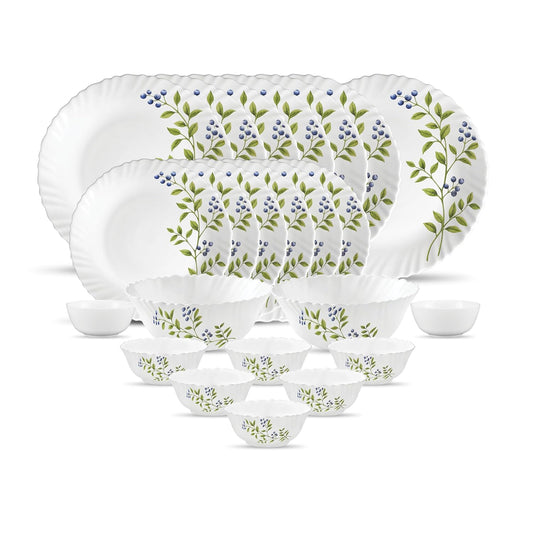 La Opala Novo Collection Opal Glass Crockery | for Family of 6 | Dinner Set 23 pcs Lush Greens | Plates & Bowls for Dining | Microwave Safe | 100% Vegetarian | Extra Strong | Light & White