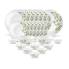 La Opala Novo Collection Opal Glass Crockery | for Family of 6 | Dinner Set 23 pcs Lush Greens | Plates & Bowls for Dining | Microwave Safe | 100% Vegetarian | Extra Strong | Light & White