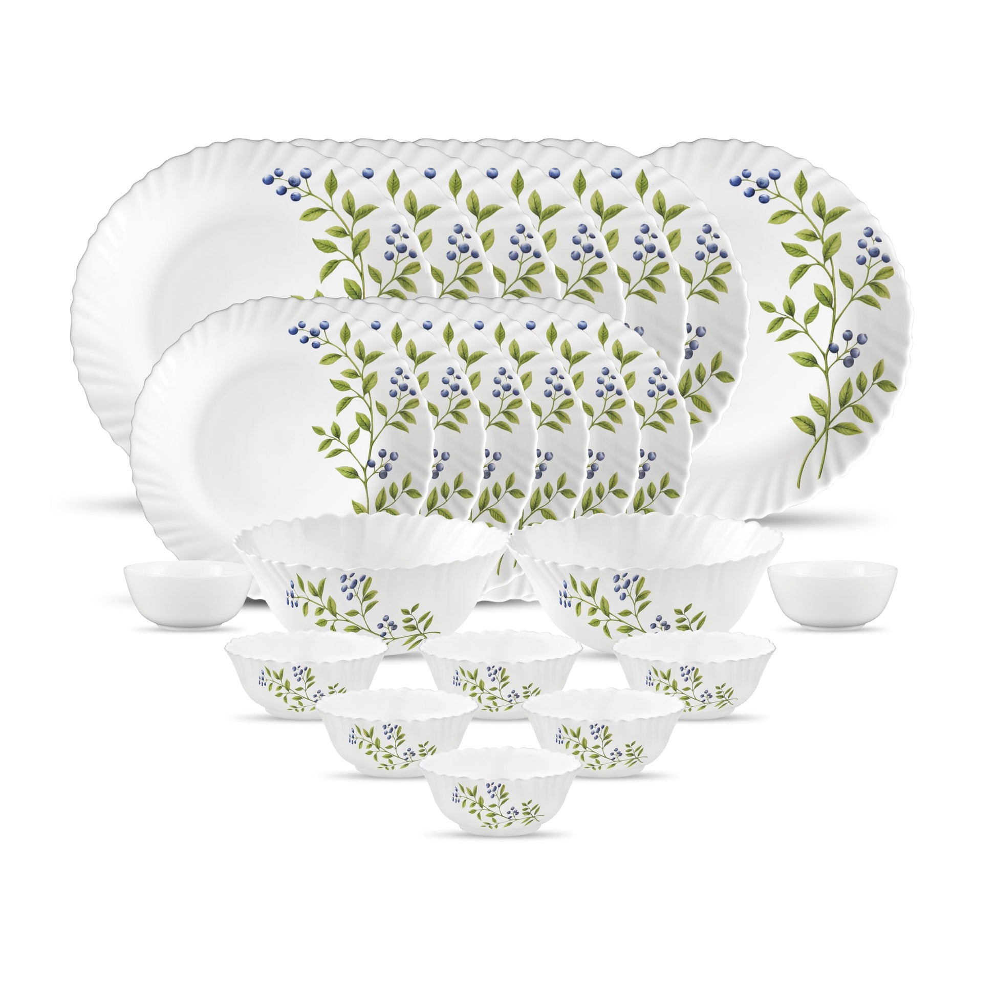 La Opala, Novo Collection, Opal Glass Floral Dinner Set 23 Pcs, Scarlet Blooms, White