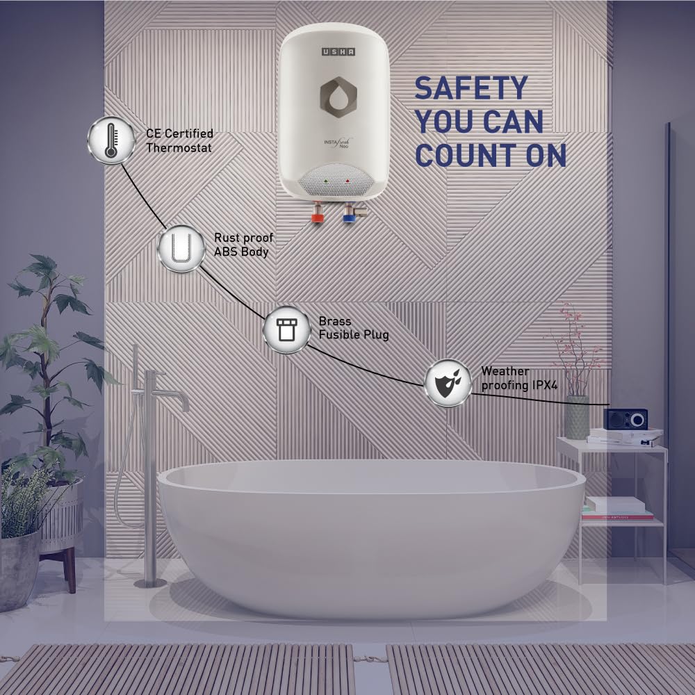 Usha Instafesh Neo 3 Litre Instant Water Heater (White), Wall Mounting