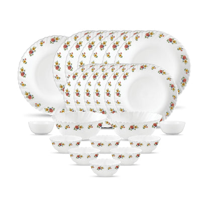La Opala Novo Collection Opal Glass Crockery | for Family of 6 | Dinner Set 23 pcs Autumn Flower | Plates & Bowls for Dining | Microwave Safe | 100% Vegetarian | Extra Strong | Light & White