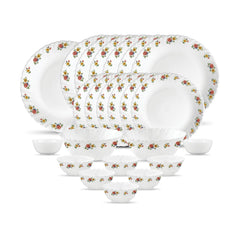 La Opala Novo Collection Opal Glass Crockery | for Family of 6 | Dinner Set 23 pcs Dainty Swirls | Plates & Bowls for Dining | Microwave Safe | 100% Vegetarian | Extra Strong | Light & White