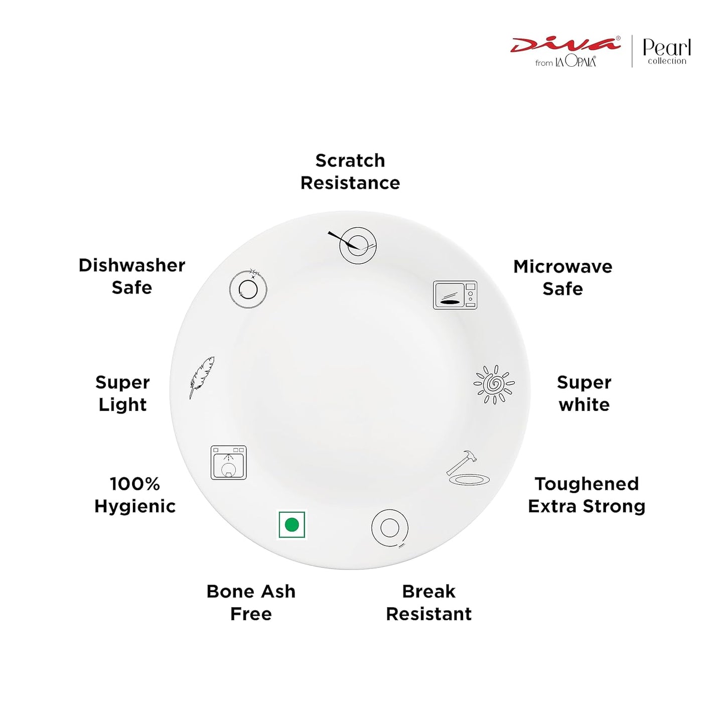 Diva by La Opala, Pearl Collection, Opal Glass Dinner Set 20 pcs, Zen Garden, White