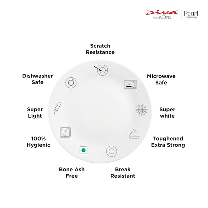 Diva by La Opala, Pearl Collection, Opal Glass Dinner Set 20 pcs, Zen Garden, White