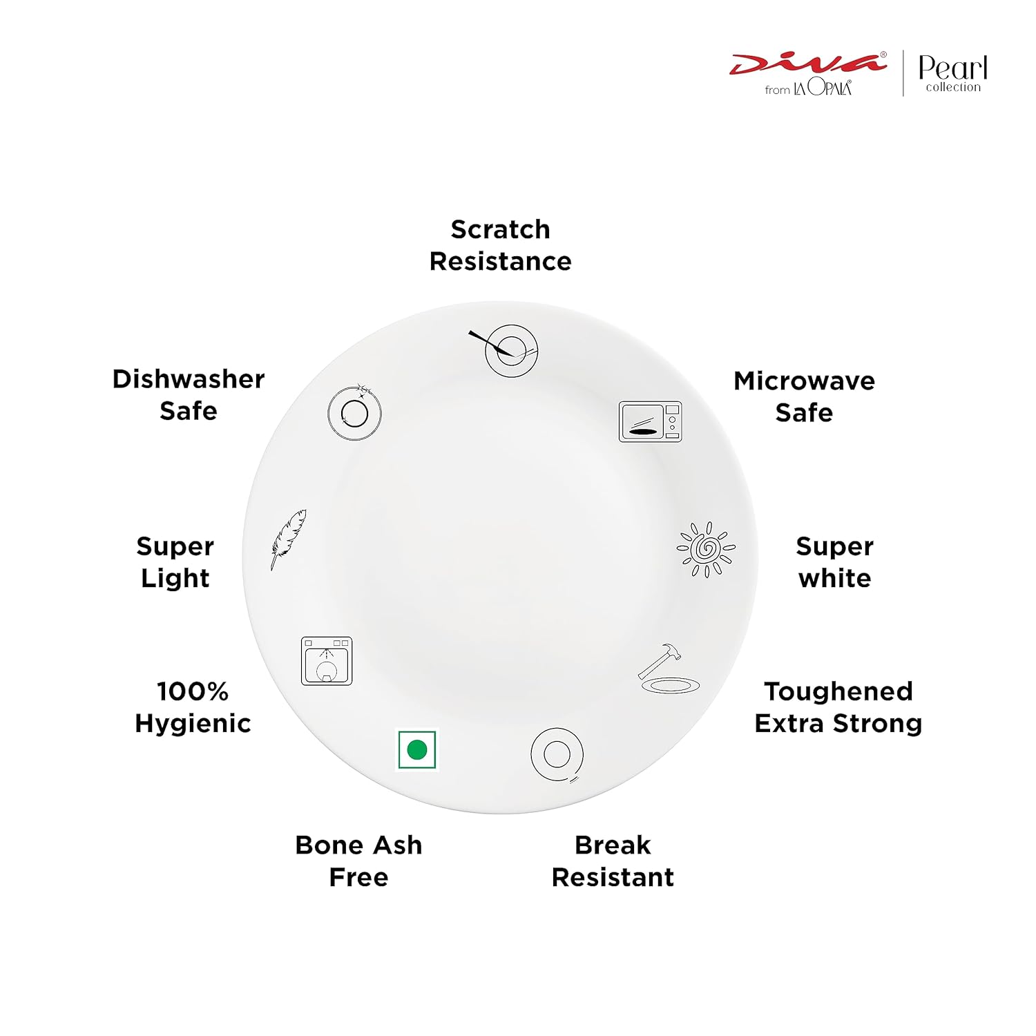Diva by La Opala, Pearl Collection, Opal Glass Dinner Set 20 pcs, Dusky Vines, White