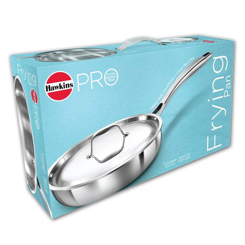 Hawkins Pro 22 cm Frying Pan, Triply Stainless Steel Fry Pan with Stainless Steel Handle and Stainless Steel Lid, Silver (PSF22S)
