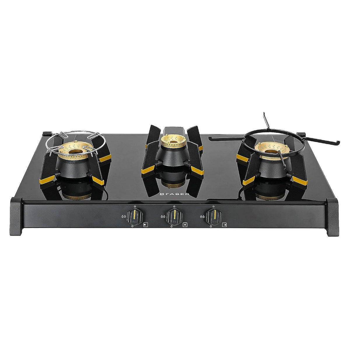 Faber Liftable Burners Freestanding Cooktop|Genius 753 Ai Bk|75Cm Width|Brass Burners|Manual Ignition|Abs Knobs|Pan Supp
