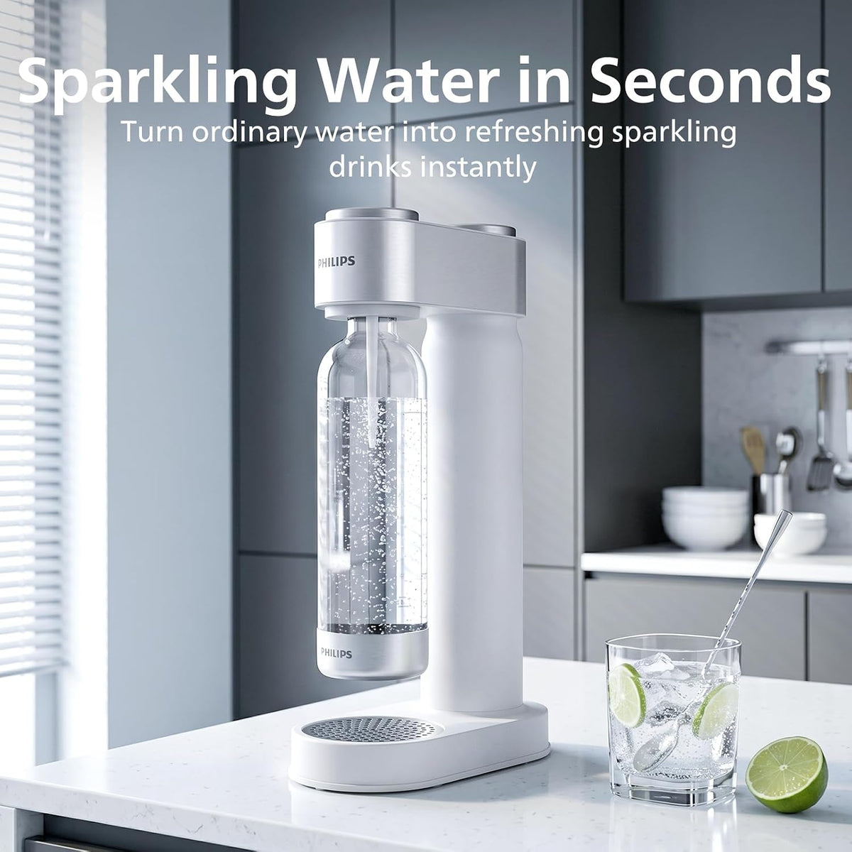 Philips Sparkling Water Maker, Soda Streaming Machine with Quick Twist Bottle (ADD4902WHOQ/37)
