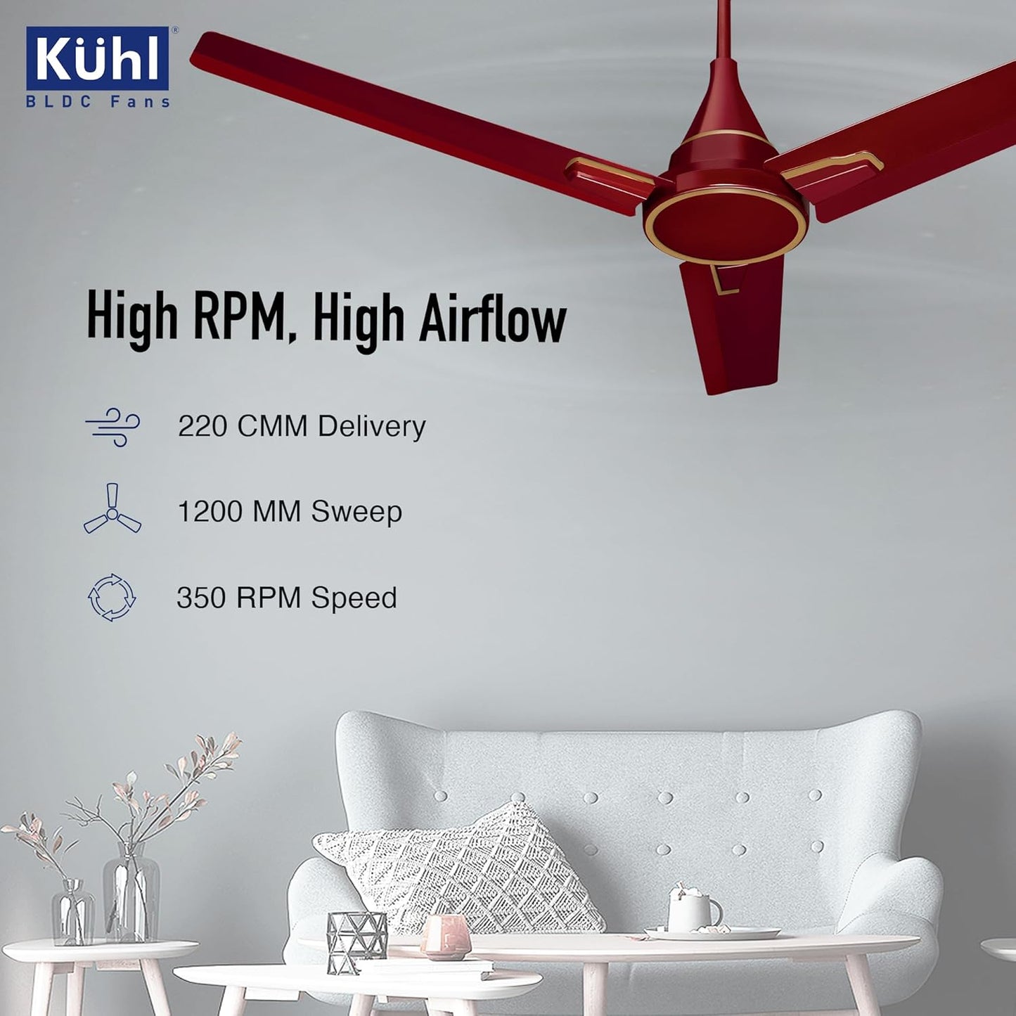 KUHL Prima A1 1200MM Decorative Power Saving BLDC Ceiling Fan With Remote | 29W | Saves Upto 65% Electricity | 5 stars | High Air Flow | Stylish Design | Brown