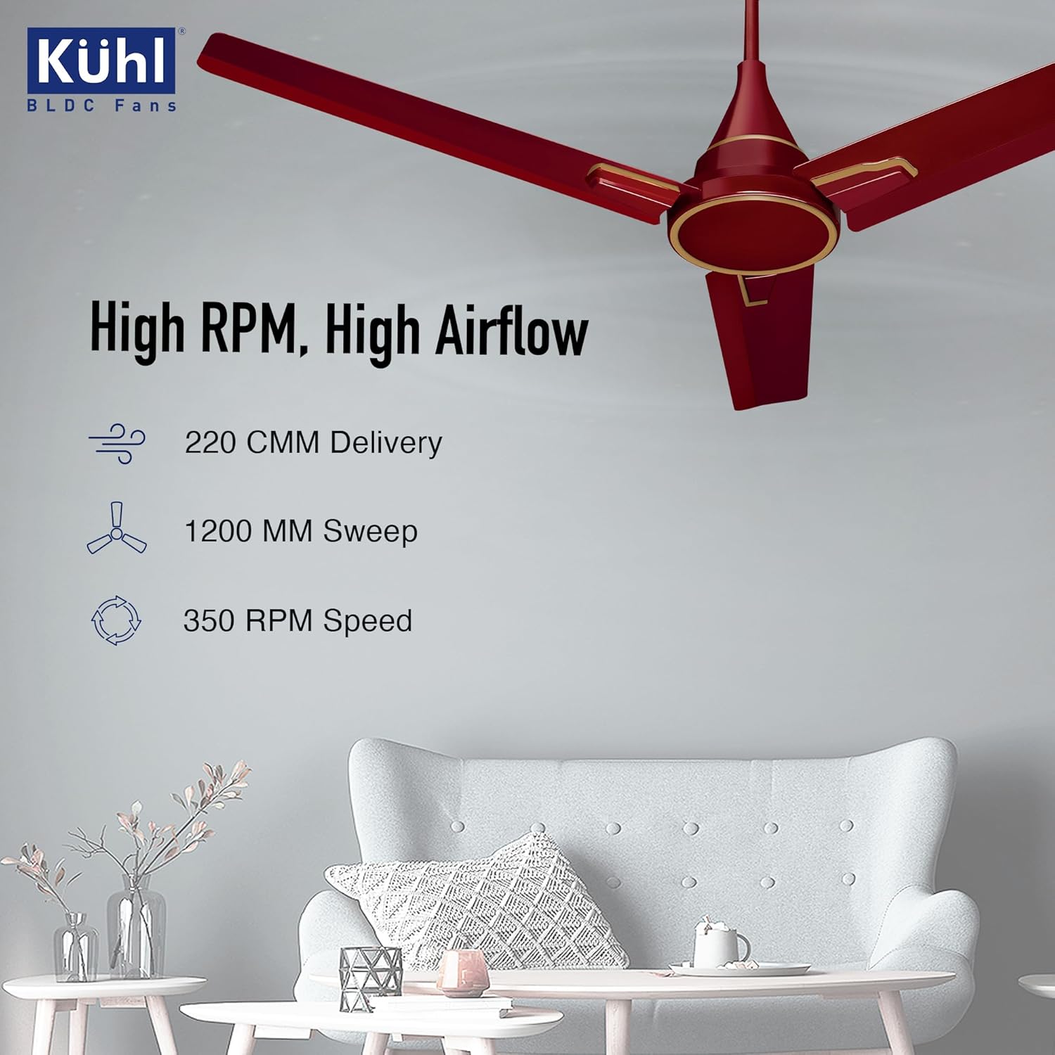 KUHL Prima A1 1200MM Decorative Power Saving BLDC Ceiling Fan With Remote | 29W | Saves Upto 65% Electricity | 5 stars | High Air Flow | Stylish Design | Brown