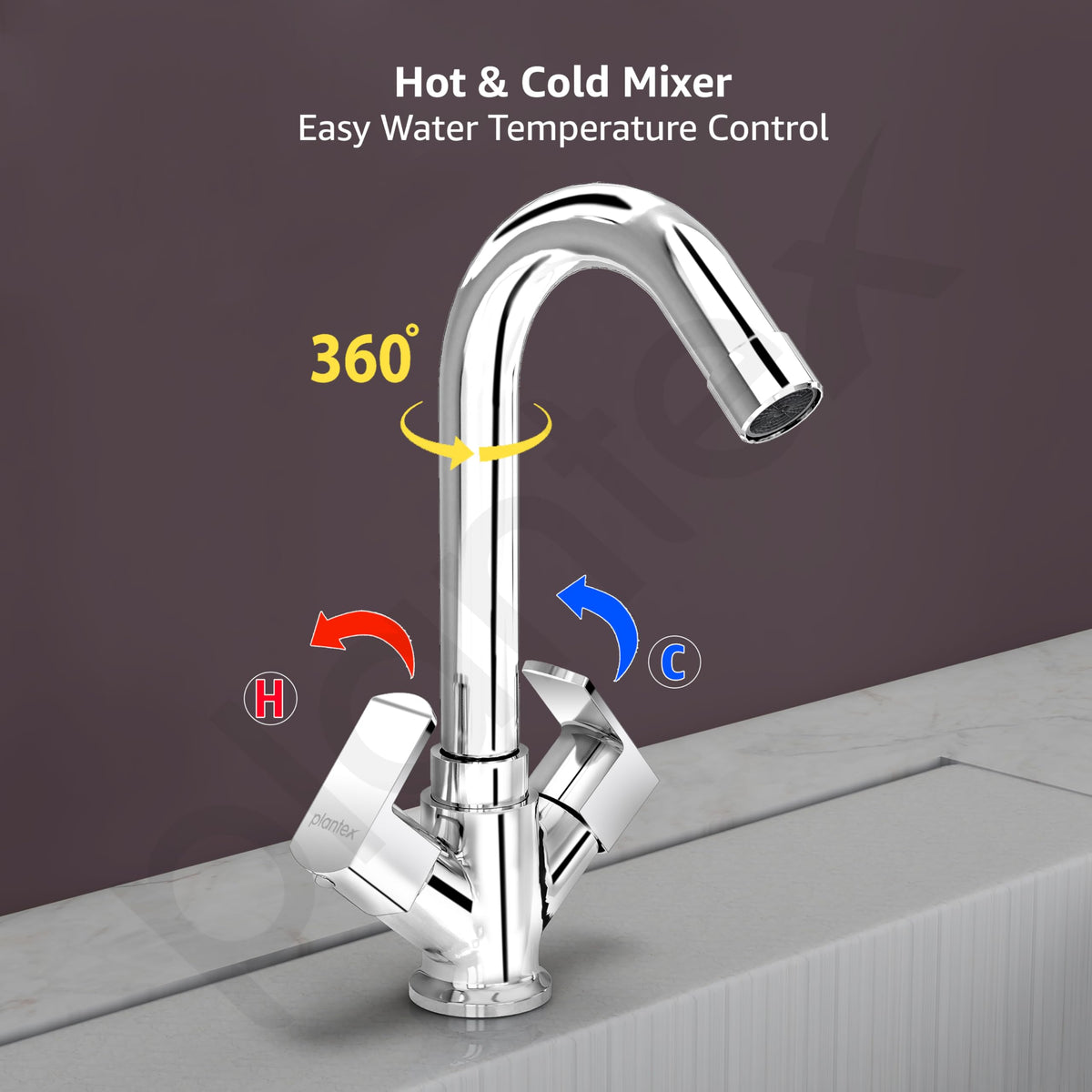 Plantex Basin Mixer Tap for Bathroom with Brass Spindle/Tap for Wash Basin with Water Saving Aerator/Pillar Tap - (CRM-1280-Chrome)-5