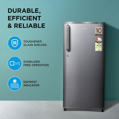 Midea 190 L 2 Star Direct Cool Refrigerator (MRD190D2HPBS, Silver, Hairline, 2025 Model)