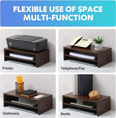 Sheesham Wood Monitor Stand - 2 Tier Computer Riser, Ergonomic Desk Organizer for Laptop Screen, Office Supplie