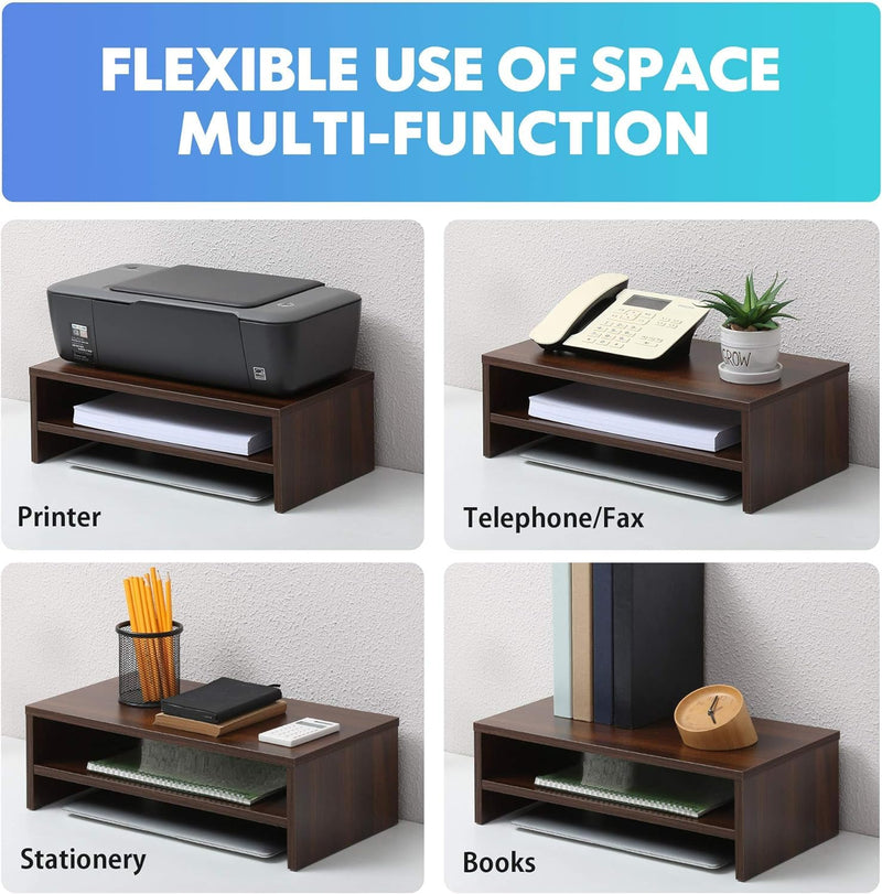 Sheesham Wood Monitor Stand - 2 Tier Computer Riser, Ergonomic Desk Organizer for Laptop Screen, Office Supplie