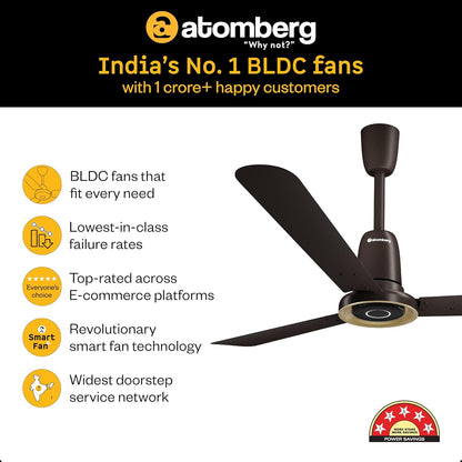 atomberg Studio Nexus 1200mm BLDC Ceiling Fan with IoT & Remote Control | BEE 5-star | New Blade Design | High Air Delivery with Moonbeam Light | Low noise | 5 Year Warranty | Blaze Brown