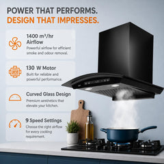 Kaff 60cm Curved BLDC Chimney, Installation Kit Included, KEC 60A-DC