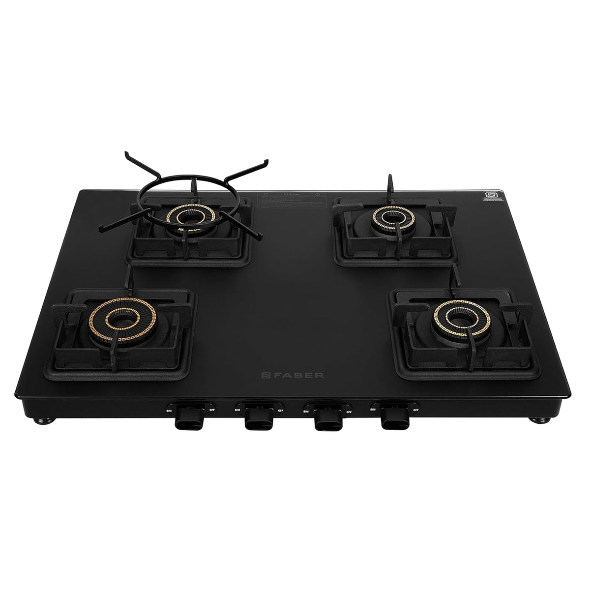 Faber Blossom Black Matt Glass Finish Cooktop| 4 Brass Burners-1Jumbo, 2Medium & 1Small |Manual Ignition | Heavy Pan Sup