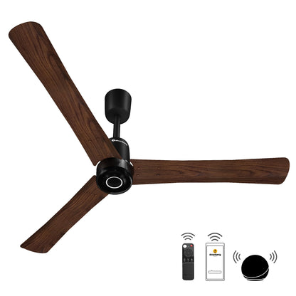 atomberg Renesa Elite Smart 1200mm Voice Enabled BLDC Ceiling Fan with Remote Control | BEE 5 star | High Air Delivery with Moonbeam LED Light | Designer Fan | 5 Year Warranty | Golden Oakwood