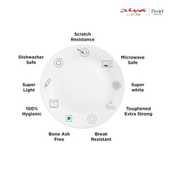 Diva by La Opala, Pearl Collection, Opal Glass Dinner Set 47 pcs, Turquoise Trims, White