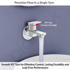 Plantex Single Lever Water Tap for Bathroom with Water-Saving Aerator/Wall Mount Bib Cock with Wall Flange and Teflon Tape/Brass Spindle Bib Tap for Home (Saga-1291-Chrome)-5