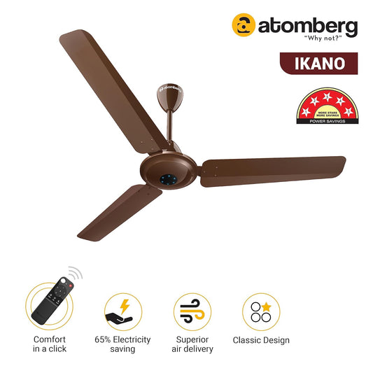 atomberg Ikano 1200mm BLDC Ceiling Fan with Remote Control | BEE 5 star Rated Energy Efficient Ceiling Fan | High Air Delivery with LED Indicators | 3 Year Warranty (Gloss Brown)