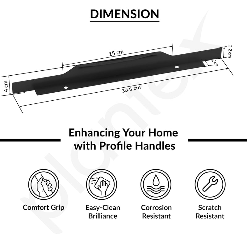 Plantex Profile Handle for Kitchen Cabinet/12 Inch Aluminium Drawer Profile Handle/Wardrobe Pull Handle for Home/Office/Hotel - Pack of 3 (Black) (Model APS-PF-1002)-3