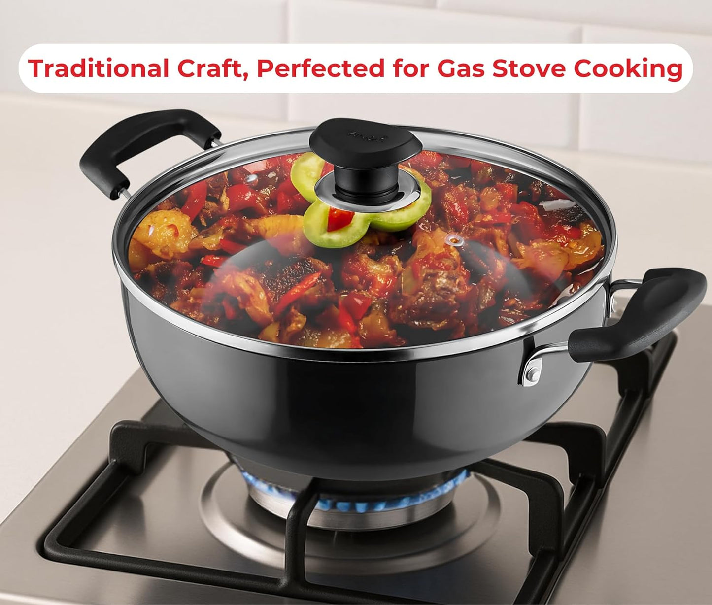 Vinod Black Pearl Hard Anodised Non Stick Deep Kadhai with Glass Lid - 9.5 LTR, 34 cm | 3.25mm Thickness | kadai for Cooking | Metal Spoon Friendly | 2 Year Warranty