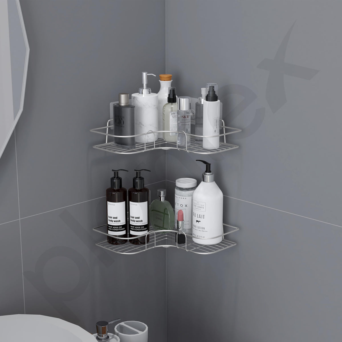 Plantex Stainless Steel Bathroom Corner Shelf for Wall/Bathroom Organiser Without Drill/Self Adhesive Bathroom Shelf- Pack of 1 (Chrome)-2