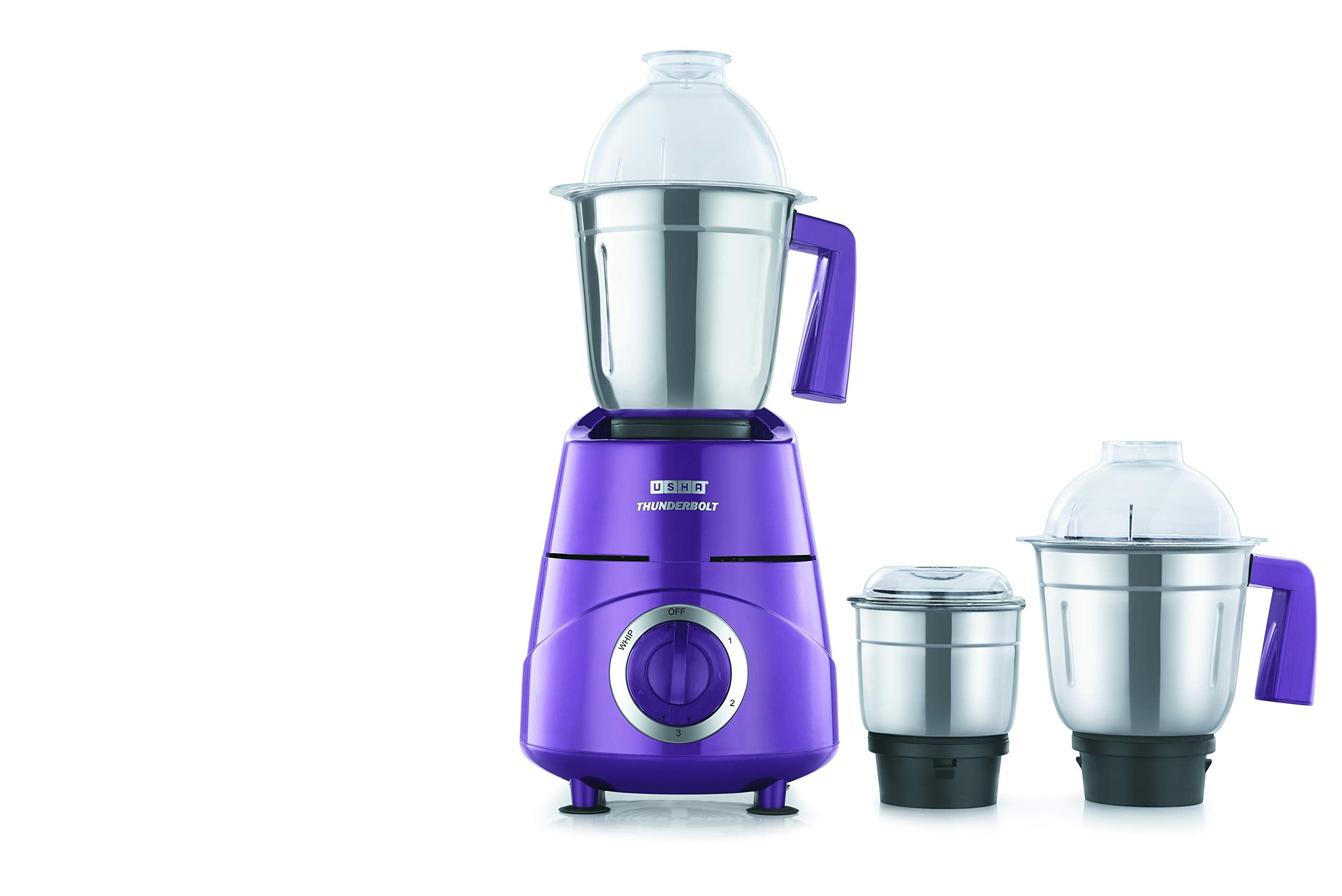 USHA Thunderbolt Pro 1000W with 3 Jars, 100% Copper Ball-Bearing Motor, Handsfree operation, 3 Jars, 3-Speed Setting with Inching option, 5 Years Warranty on Motor (Black)
