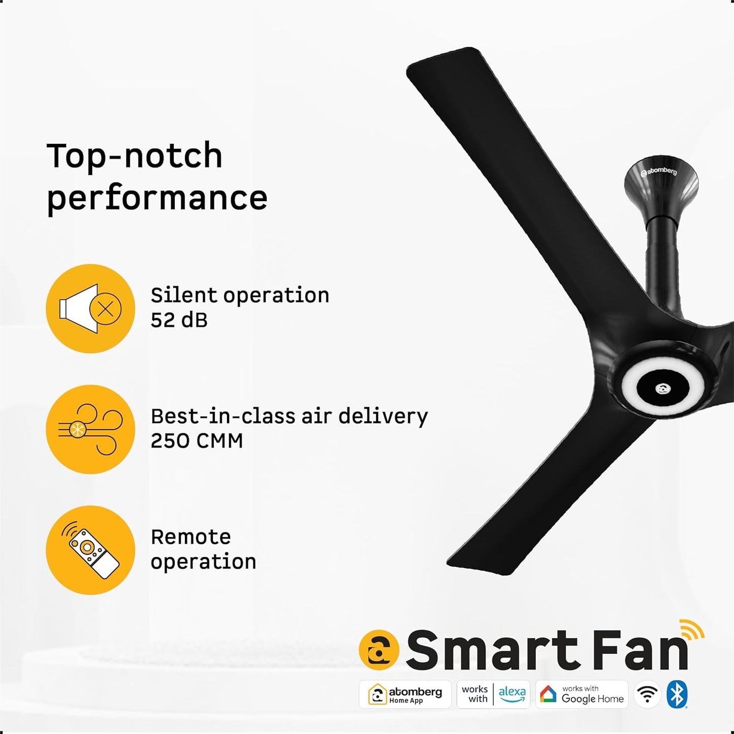 atomberg Aris Starlight BLDC Ceiling Fan 1200mm Best-in-class Air Delivery Smart IoT Remote Silent Operation LED Underlight Award Winning Design BEE 5star 3 Year Warranty Stellar Black
