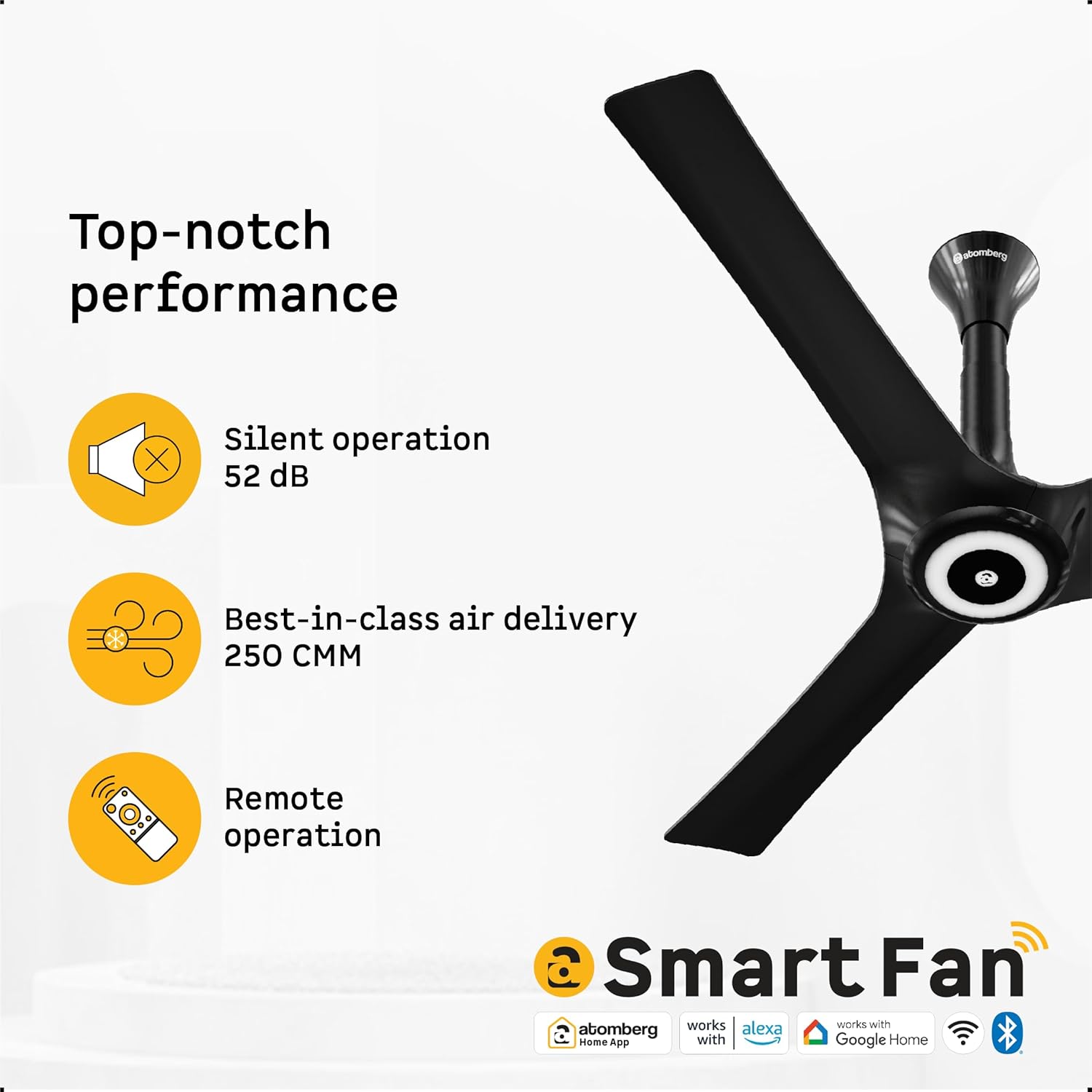 atomberg Aris Starlight BLDC Ceiling Fan 1200mm Best-in-class Air Delivery Smart IoT Remote Silent Operation LED Underlight Award Winning Design BEE 5star 3 Year Warranty Stellar Black