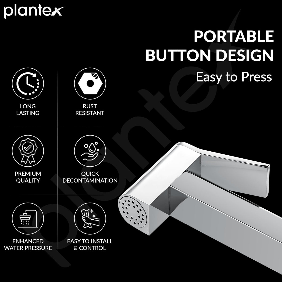 Plantex Hygienic Toilet Combo/Polypropylene Toilet Seat Cover/Self Adhesive Toilet paper holder/D- Shape Health Faucet Set with 1.20 meter hose Pipe for Toilet and Clamp (Chrome) (Model APS-4516)-5