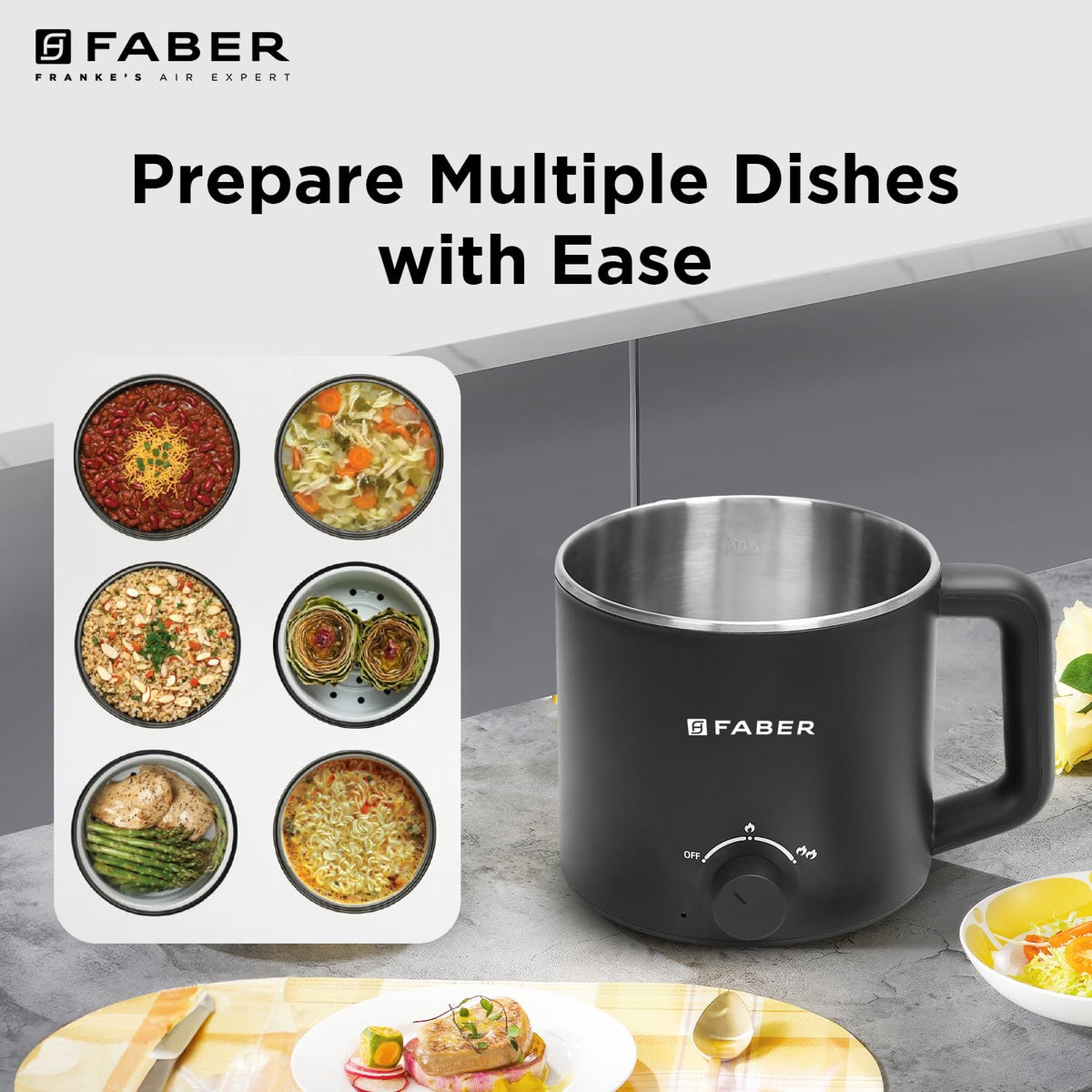 Faber 600W 1.6 liter Multi Cooker|Cool Touch Handle & Temperature Control Knob|Rapid Noodles & Spaghetti Cooker,Hot Soup