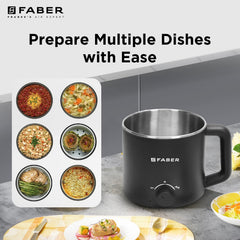 Faber 600W 1.6 liter Multi Cooker|Cool Touch Handle & Temperature Control Knob|Rapid Noodles & Spaghetti Cooker,Hot Soup