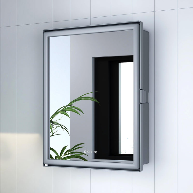 Plantex Bathroom Cabinet with Mirror/ABS Bathroom Storage Cabinet/Wall Mounted Bathroom Cabinet/Mirror with Storage for Bathroom(14x18 Inch, Grey)-1