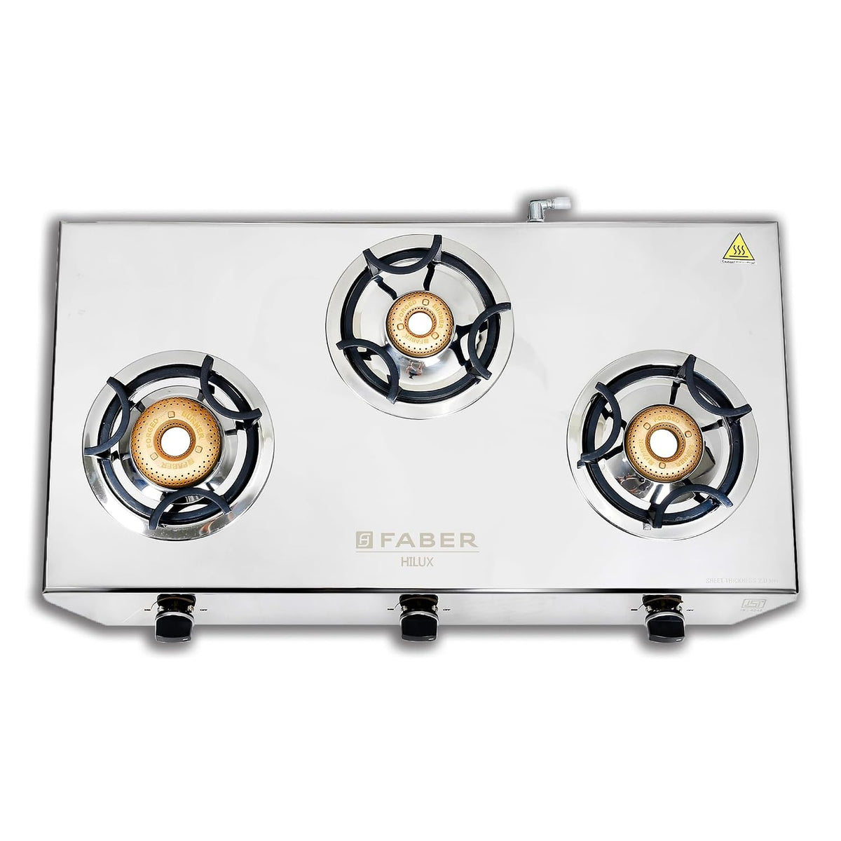 Faber Hilux 3 Burner SS Gas Stove | 1 Jumbo + 1 Medium + 1 Small | Anti-Skid Legs | Drip Tray | 360° Nozzle | Nylon Knob