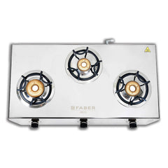 Faber Hilux 3 Burner SS Gas Stove | 1 Jumbo + 1 Medium + 1 Small | Anti-Skid Legs | Drip Tray | 360° Nozzle | Nylon Knob