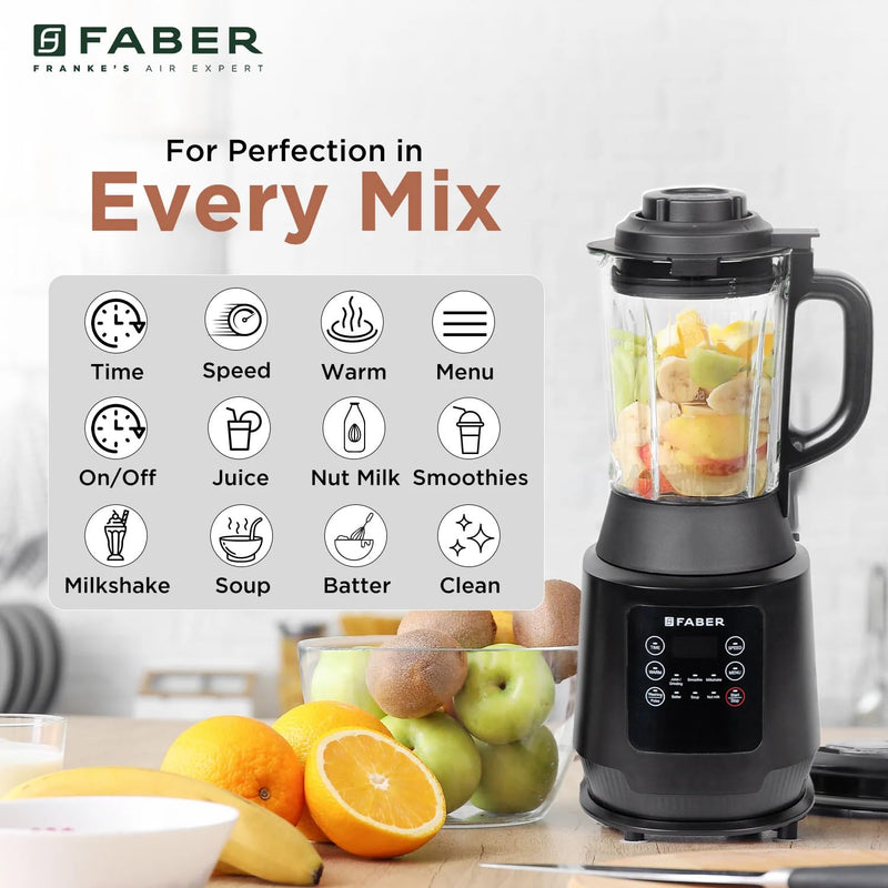 Faber 1800W Digital Power Blender Mixer Grinder |6 Auto Cook Menu|Hot Soup Maker|850W Built-in Heater|Nut Milk|Dry Grind