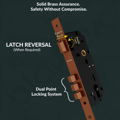 Plantex Door Handle Lock/Main Door Lock Set for Home/Mortise Lock Set with Brass Lock Body & Cylinder (7135, PVD-Choco)-4