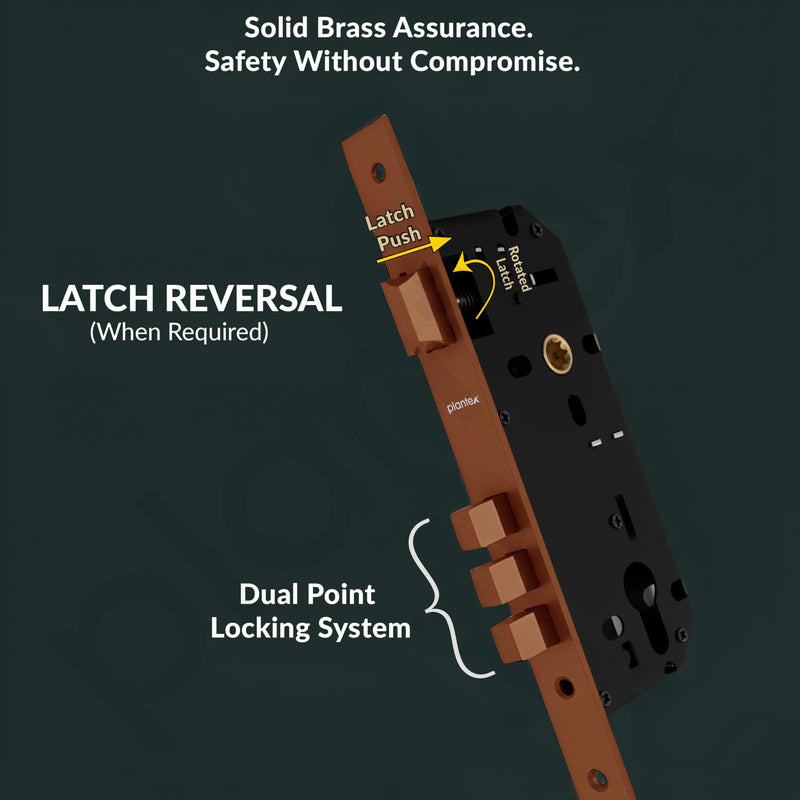 Plantex Door Handle Lock/Main Door Lock Set for Home/Mortise Lock Set with Brass Lock Body & Cylinder (7135, PVD-Choco)-4