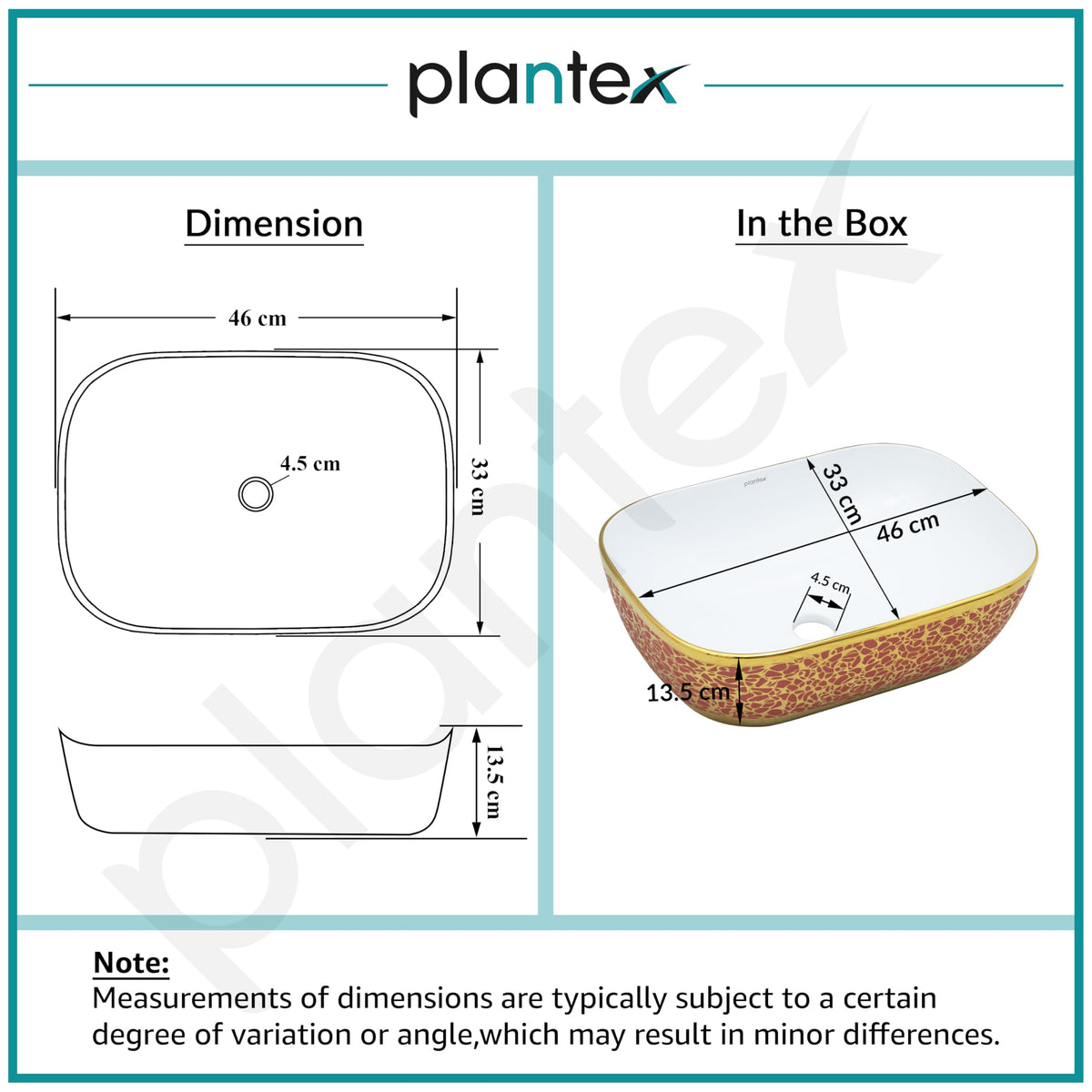 Plantex Ceramic Washbasin for Bathroom/Designer Countertop Basin/Rectangle Tabletop Wash Basin for Home/Office/Hotel (18x13x5 Inch - White & Gold)-3