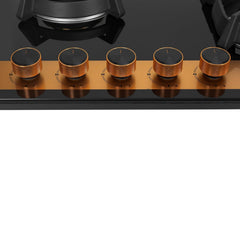 Faber 90cm 5Burner Gas Hob | Flame Failure Device | Cast Iron Pan Support | Metal Knobs | Dual Flame Burner | 8mm Toughe