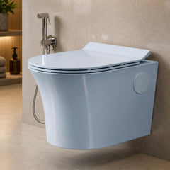 Plantex Platinum Rimless Wall Hung Western Commode/Washdown Bathroom Commode/P Trap Western Toilet with Soft Close Toilet Seat Cover (Ocean)-1